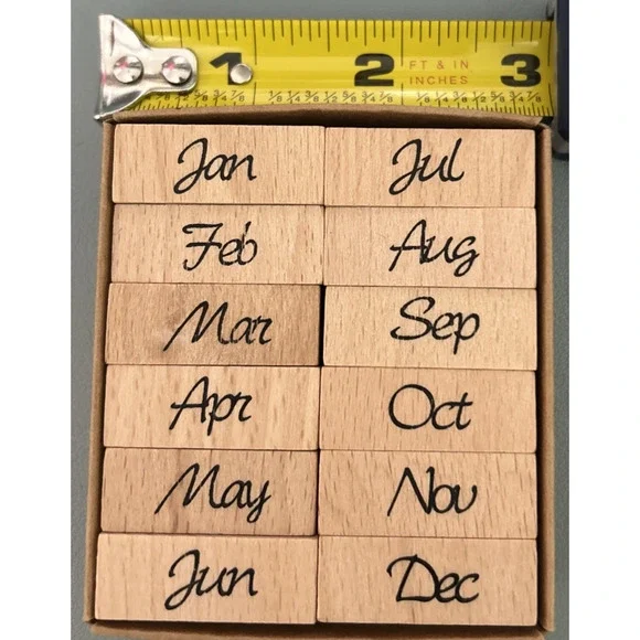 Perfect Imprint Wooden Stamp Set Months Jan-Dec Journaling Scrapbooking New - Picture 2 of 6